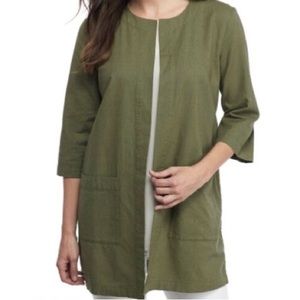 EILEEN FISHER COLLARLESS ORGANIC COTTON JACKET ARMY GREEN Size Medium